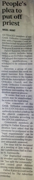 Article on the meeting of disgruntled GOCSA members from the Advertiser (Sat 3rd Aug 2013)